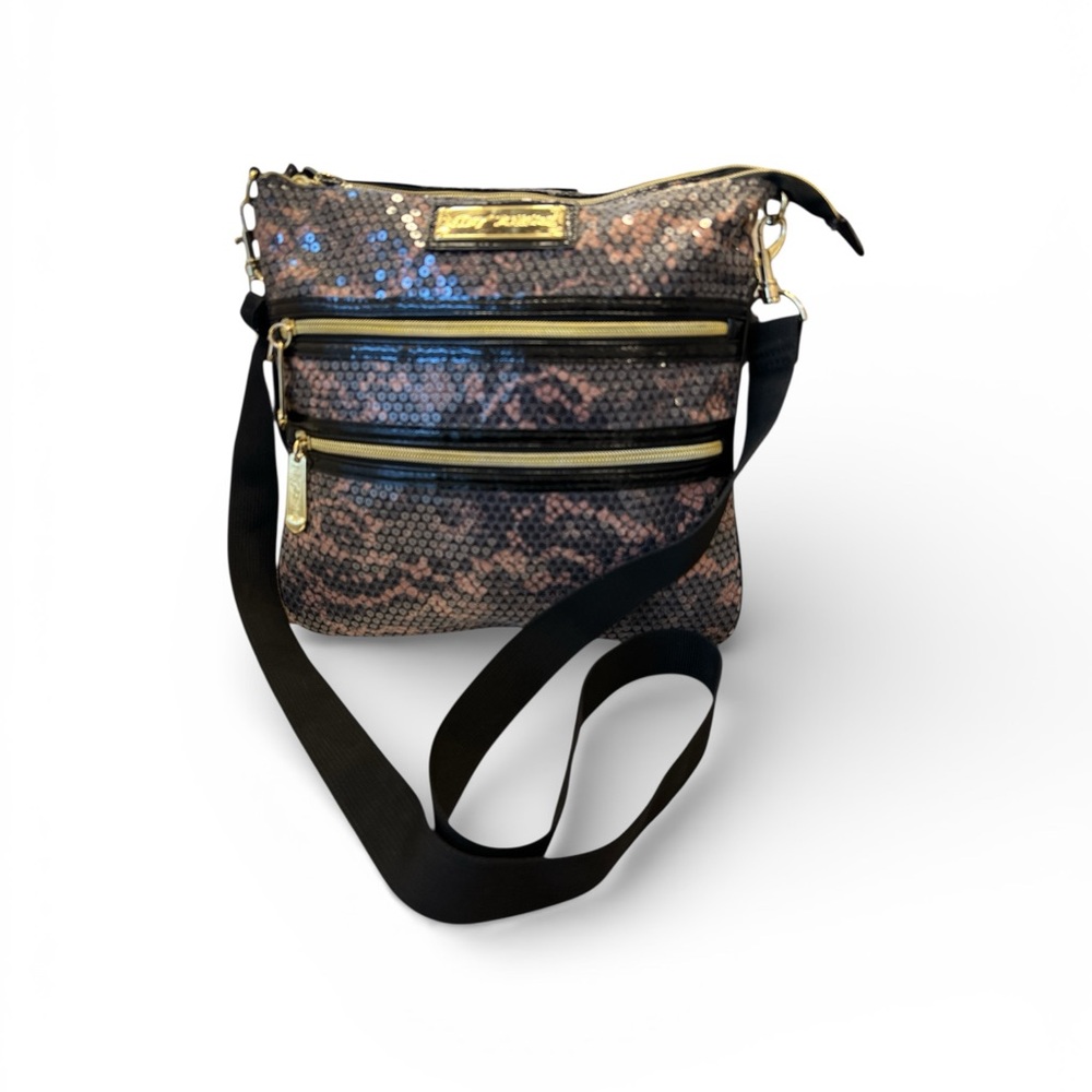 Betsey Johnson Sequin Crossbody Bag Snakeskin Print Gold Hardware Medium